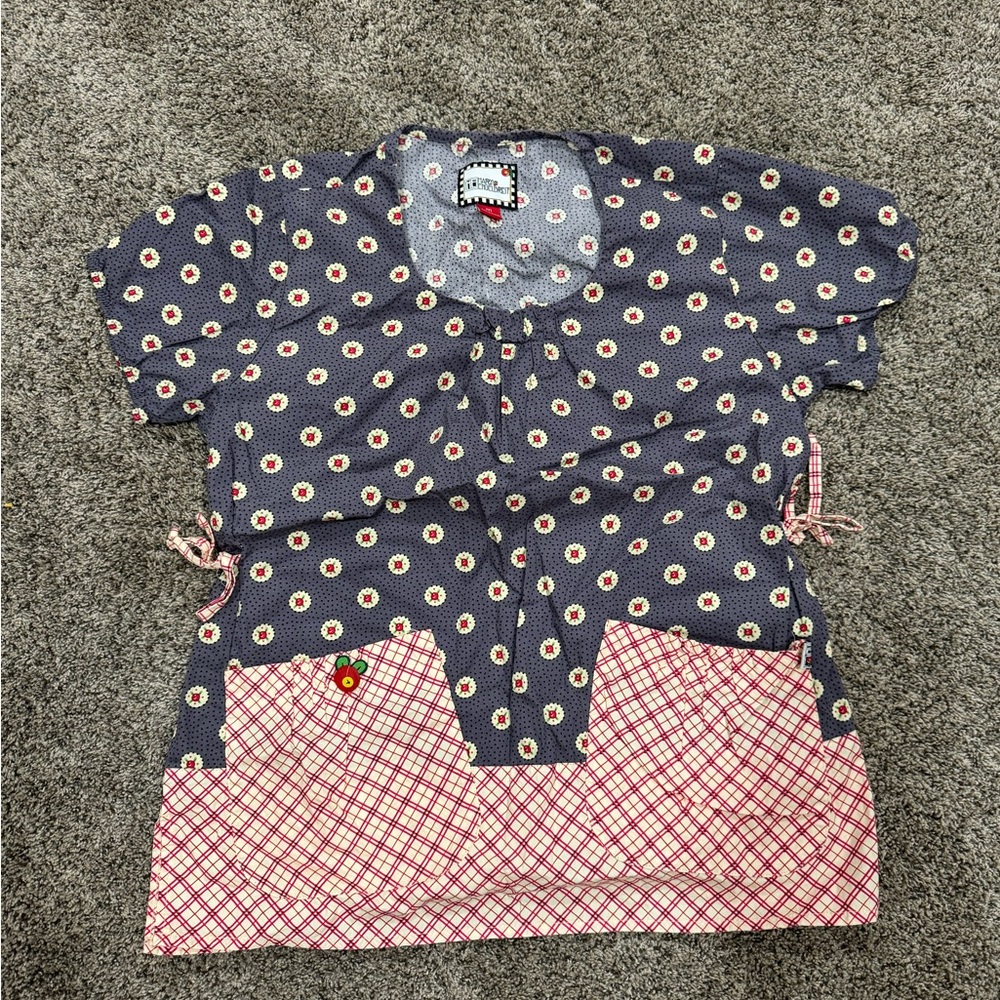 Grey and red scrub top